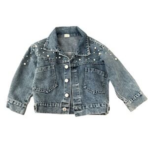 Denim Jacket Blue Pearl Star Embellished Kids Size 110